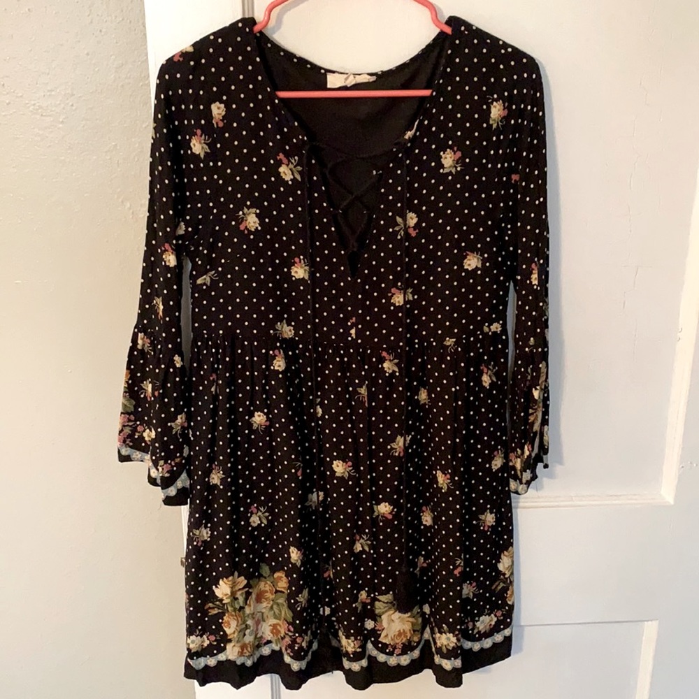 Black Floral Long Sleeve Dress